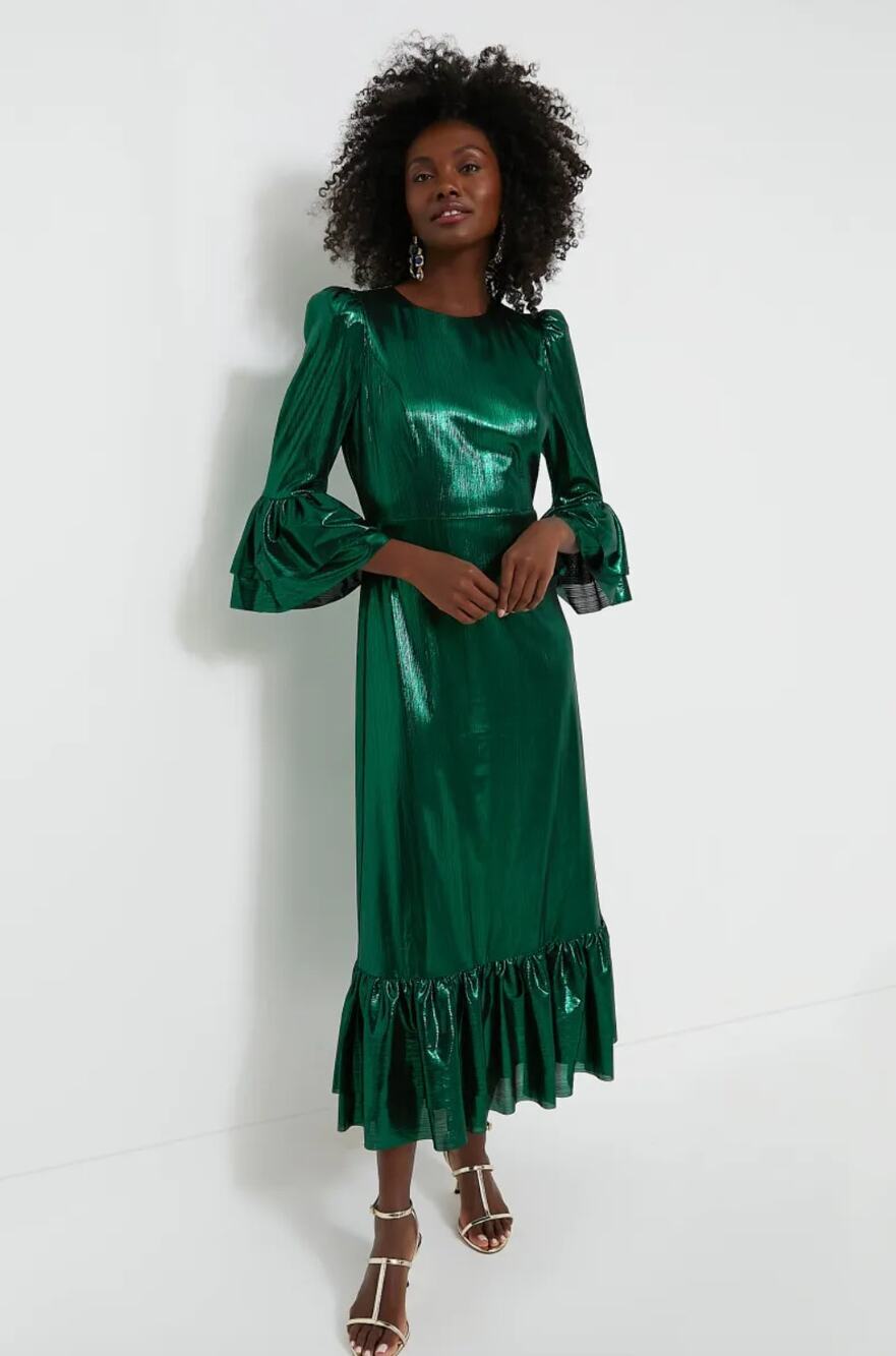 Tuckernuck Emerald Crinkle Lurex Lillith Dress Sz L NWT - Picture 1 of 5